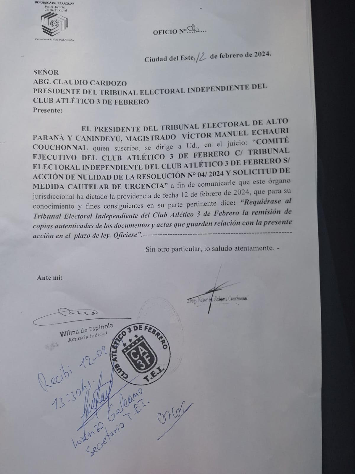 ASAMBLEA DEL “3” EN MANOS DE LA JUSTICIA ELECTORAL